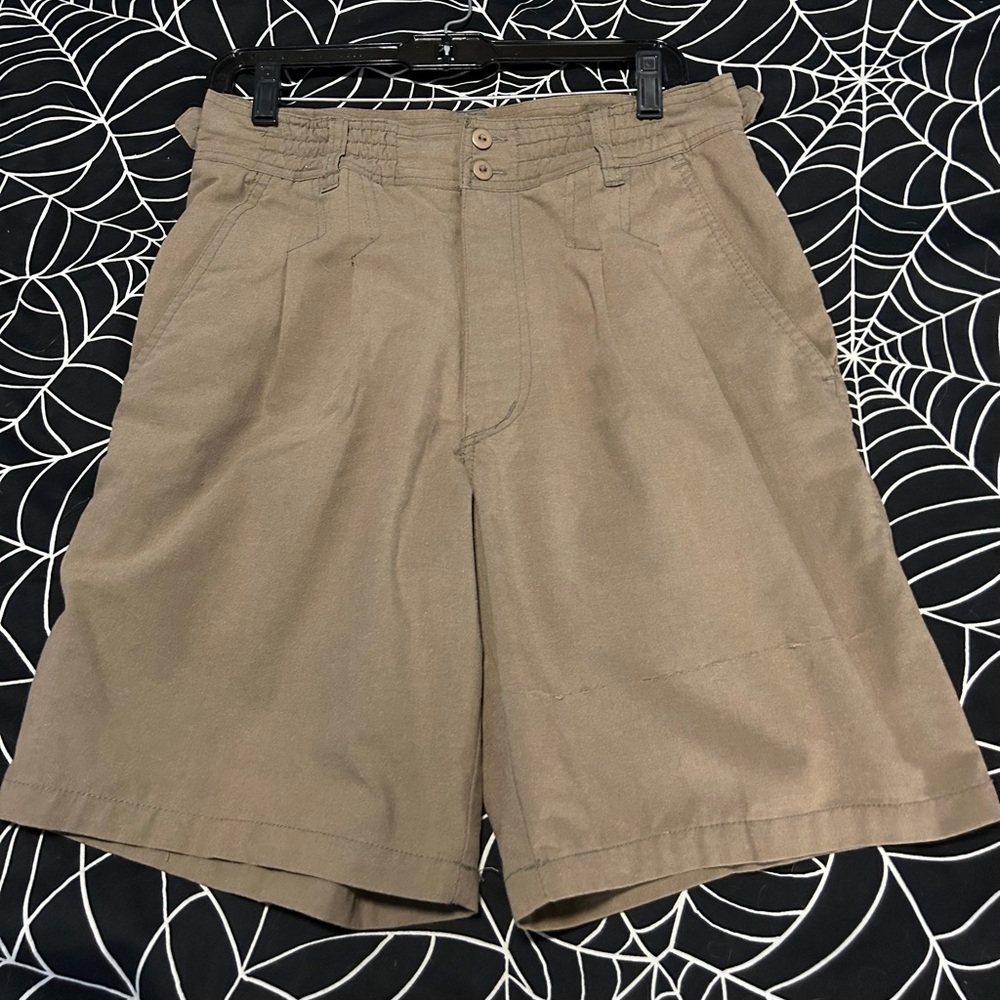 Vintage 90s Bugle Boy High Waisted Pleated Khaki Paperbag Shorts Women Size 30